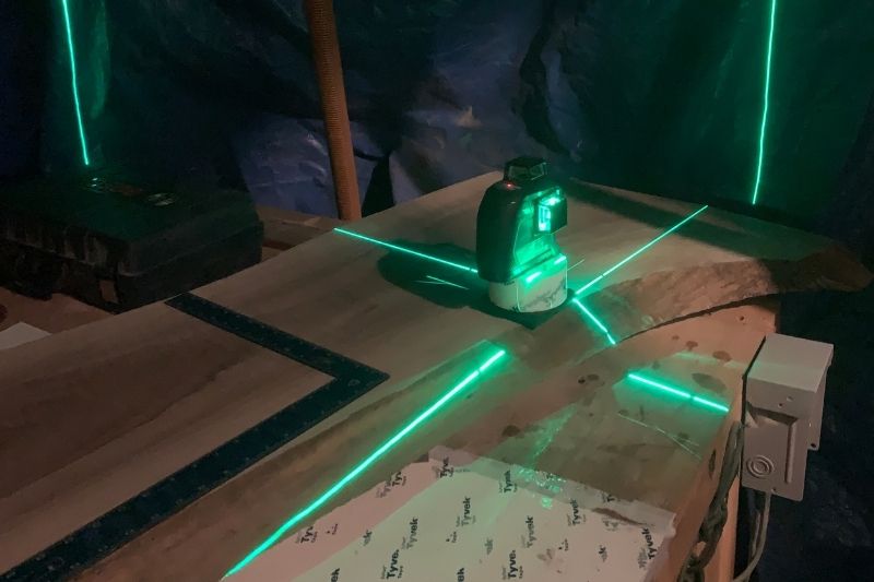 Laser level on wood.