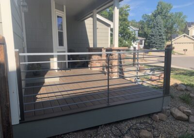 Rooftop deck with cedar horizontal slat railing and built-in planter box